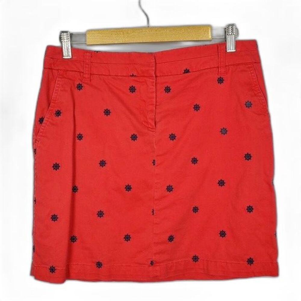 British Khaki Preppy Watermelon Red Nautical Mini Skirt 6
